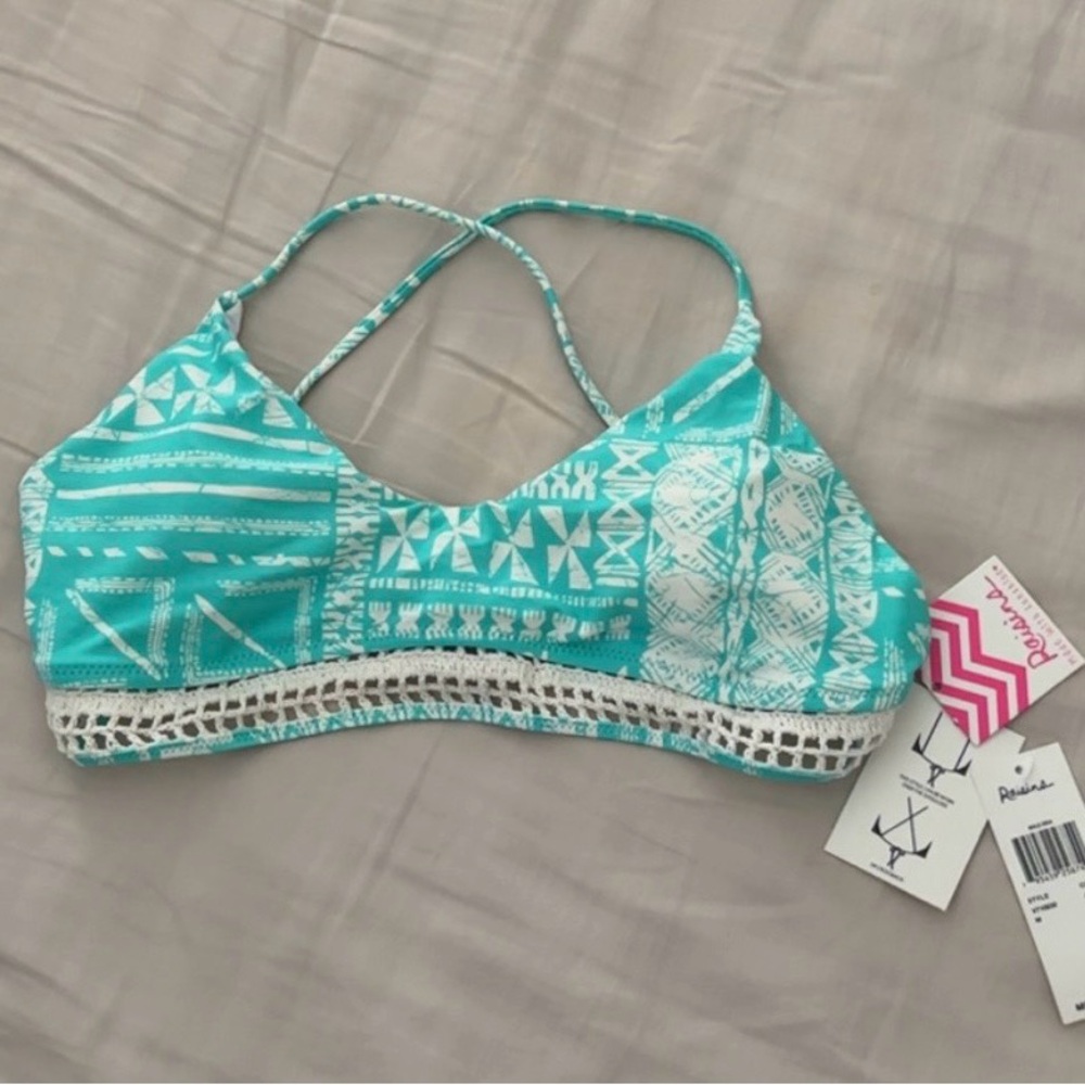 Raisins Turquoise and White Bikini Top